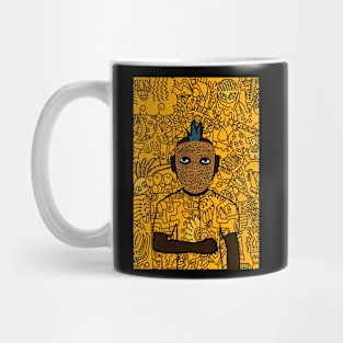 Dark Doodle Male Character with Mannequin Glyph in Mysterious Doodle Background Mug